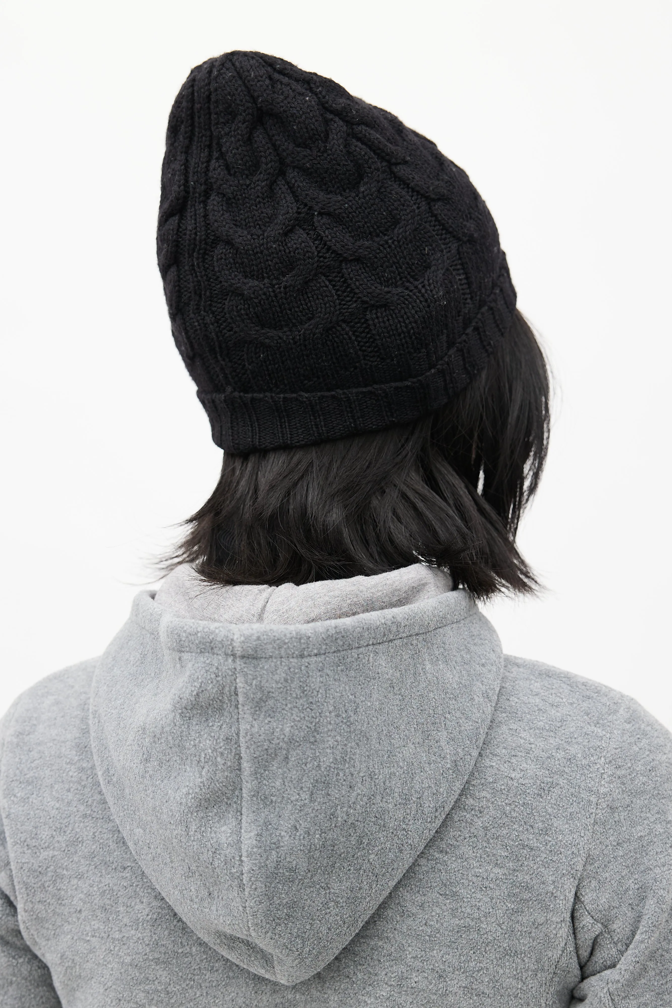 Black Cable Knit Logo Beanie