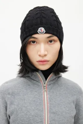 Black Cable Knit Logo Beanie
