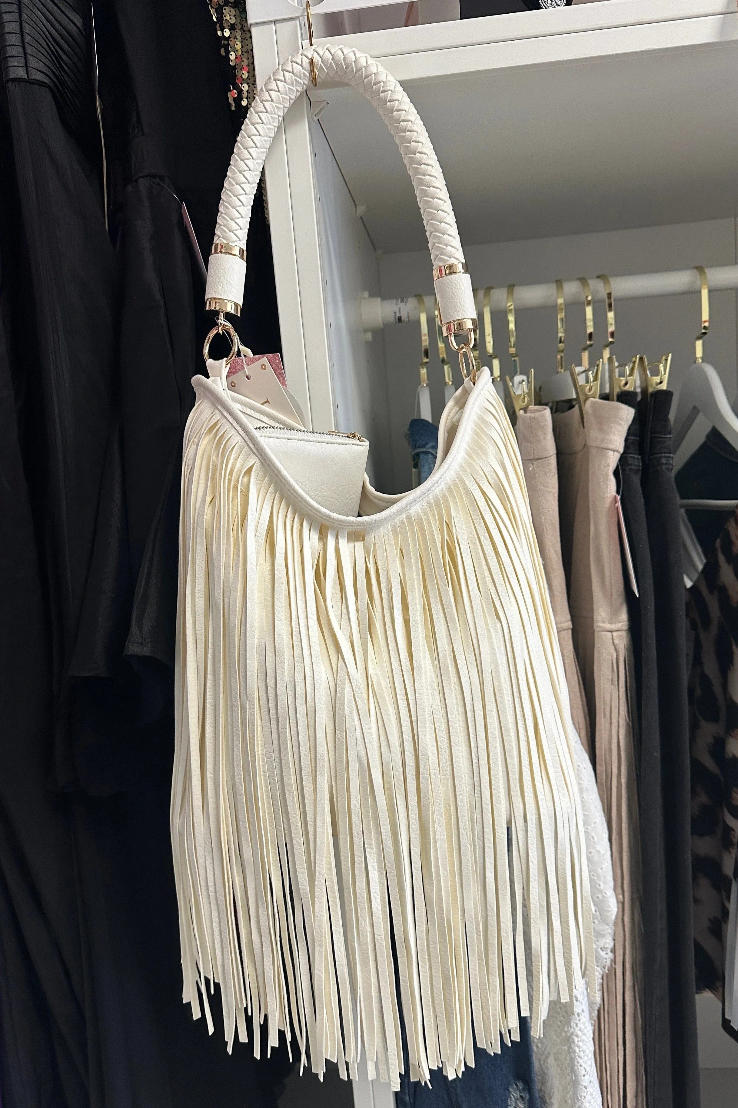 Boho Fringed Winter White Handbag