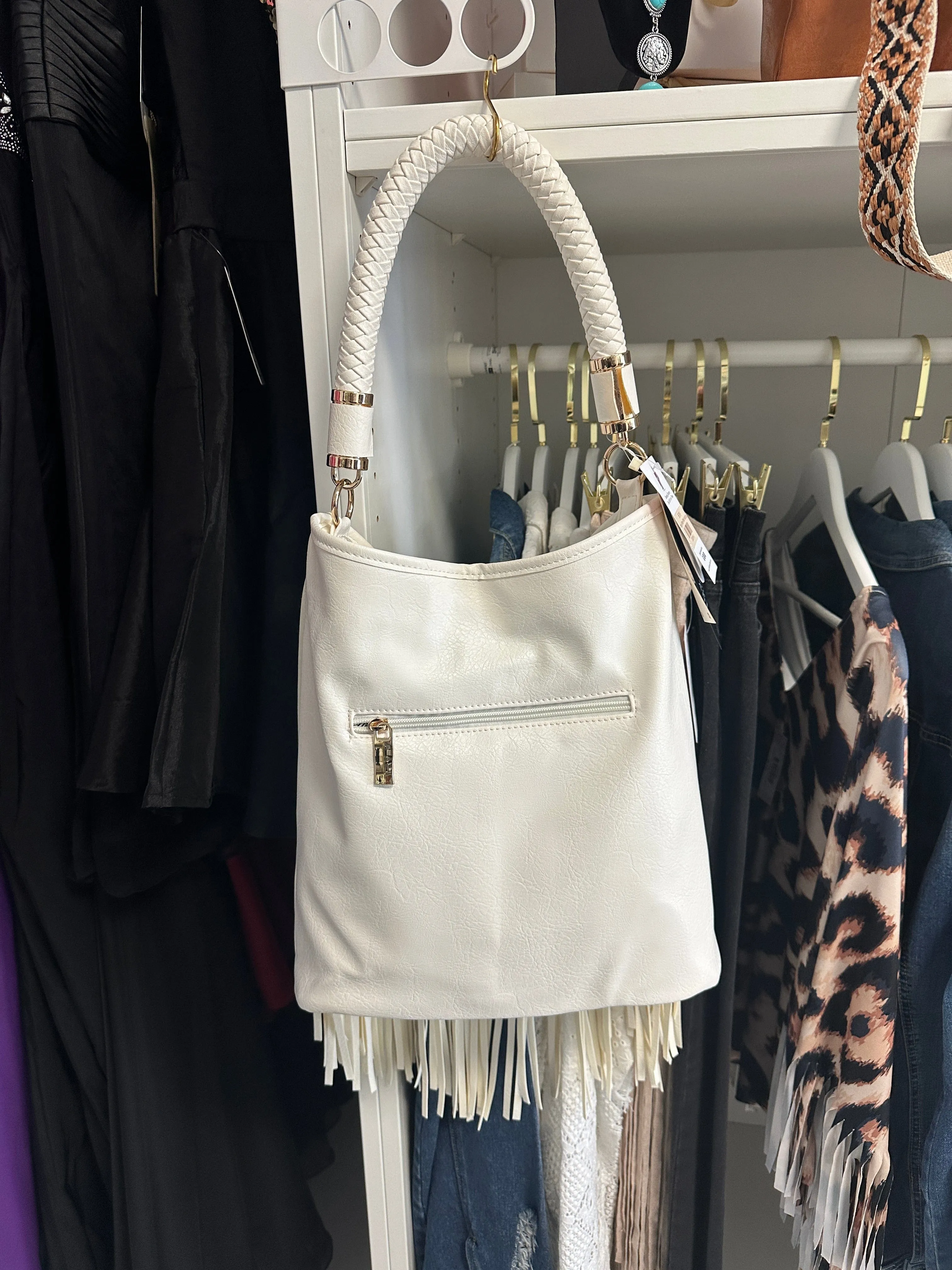 Boho Fringed Winter White Handbag