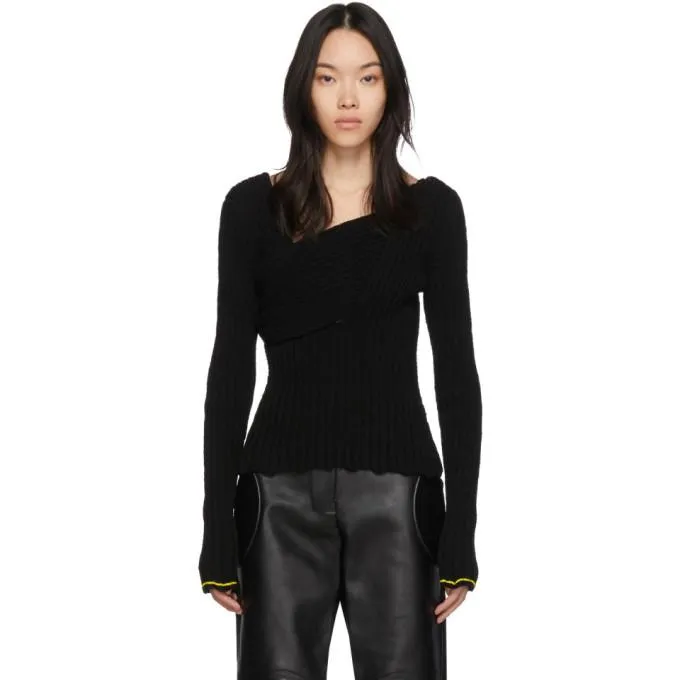 Bottega Veneta Black Boucle Draped Sweater