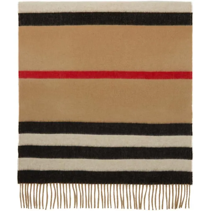 Burberry Beige Cashmere Jacquard Icon Stripe Scarf