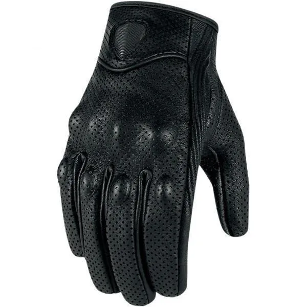 Carbon Armor Black Leather Biker Gloves
