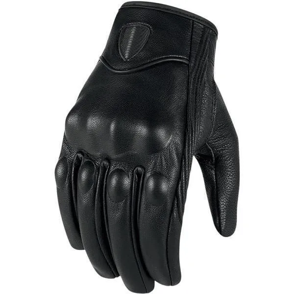 Carbon Armor Black Leather Biker Gloves