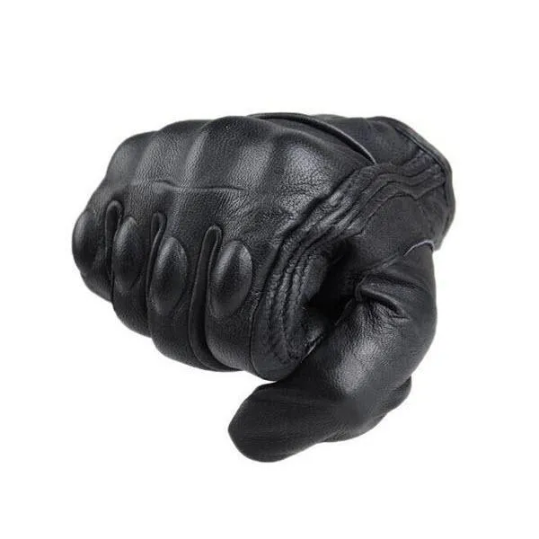 Carbon Armor Black Leather Biker Gloves