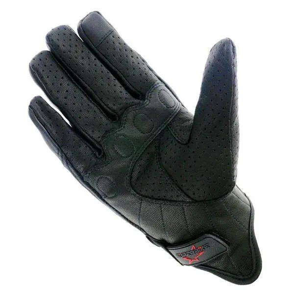 Carbon Armor Black Leather Biker Gloves