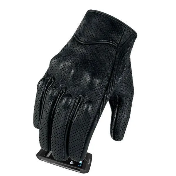 Carbon Armor Black Leather Biker Gloves