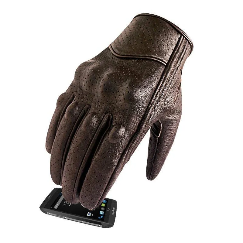 Carbon Armor Brown Leather Biker Gloves