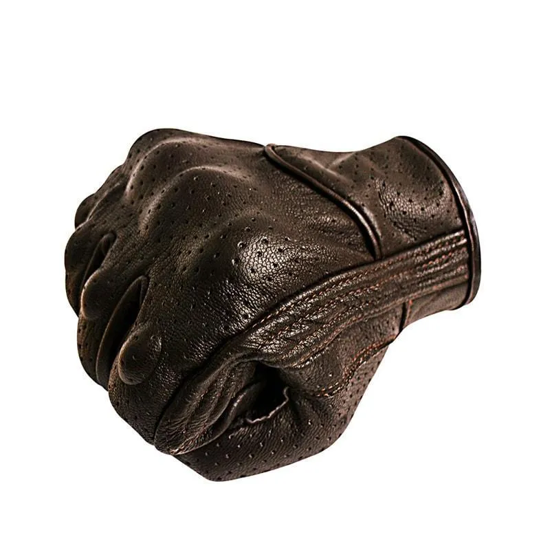 Carbon Armor Brown Leather Biker Gloves