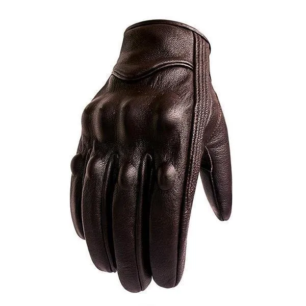 Carbon Armor Brown Leather Biker Gloves