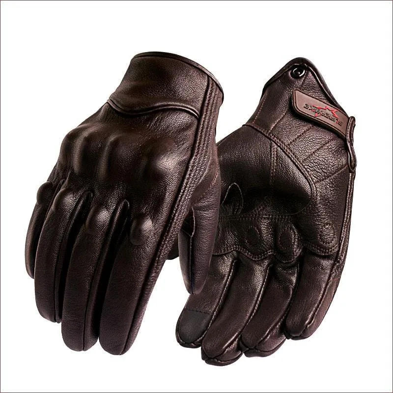 Carbon Armor Brown Leather Biker Gloves