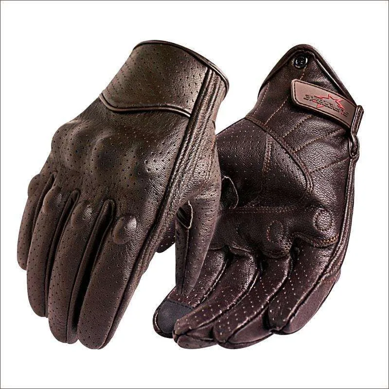 Carbon Armor Brown Leather Biker Gloves