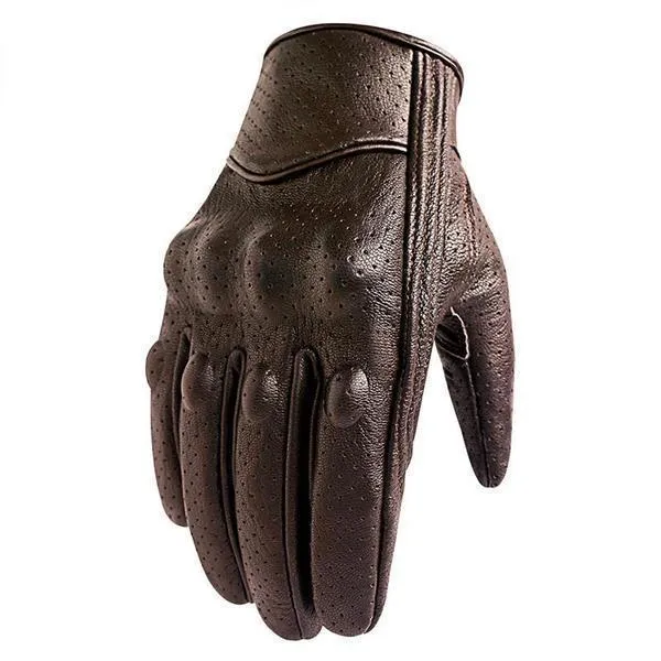 Carbon Armor Brown Leather Biker Gloves