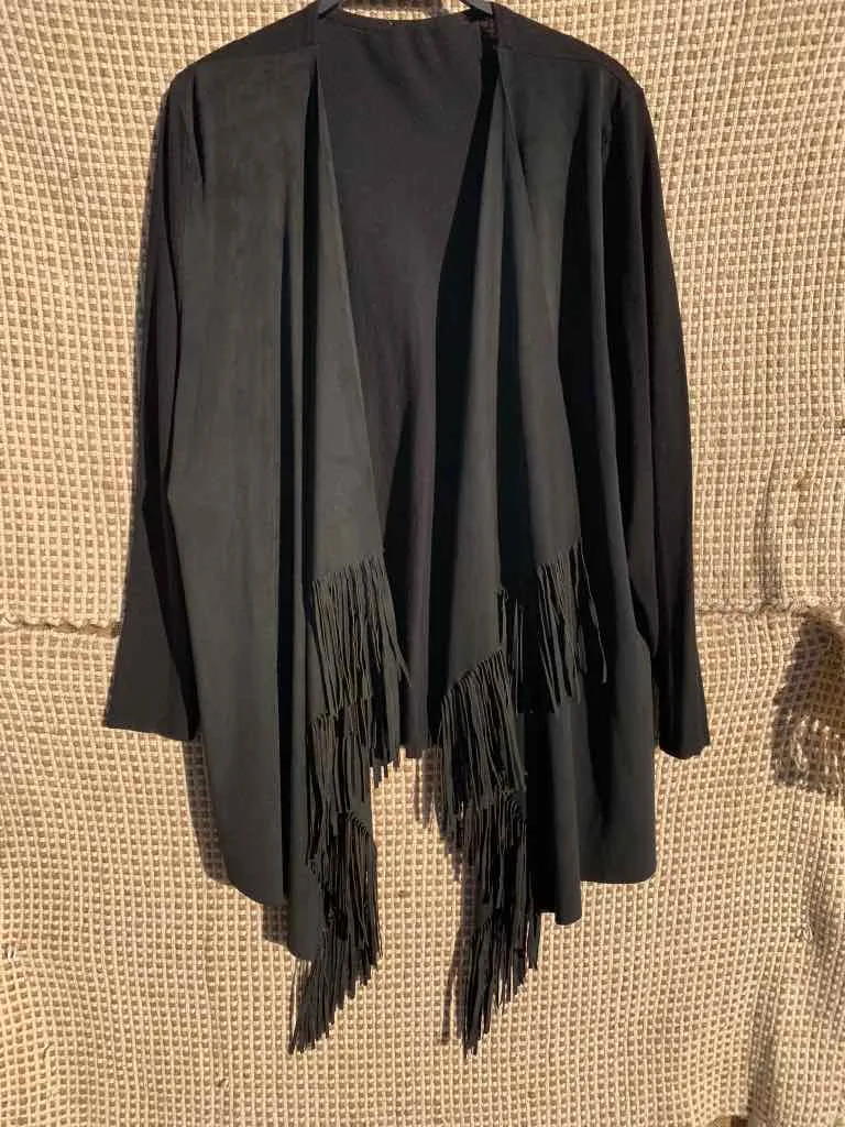 Classic Black Fringed Cardi - XXL