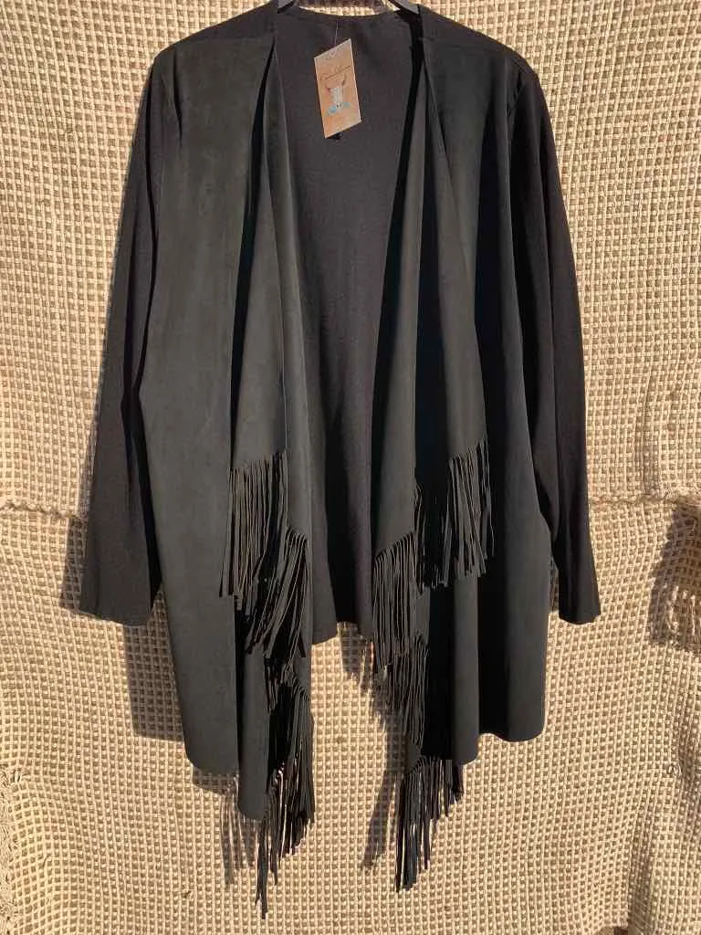 Classic Black Fringed Cardi - XXL