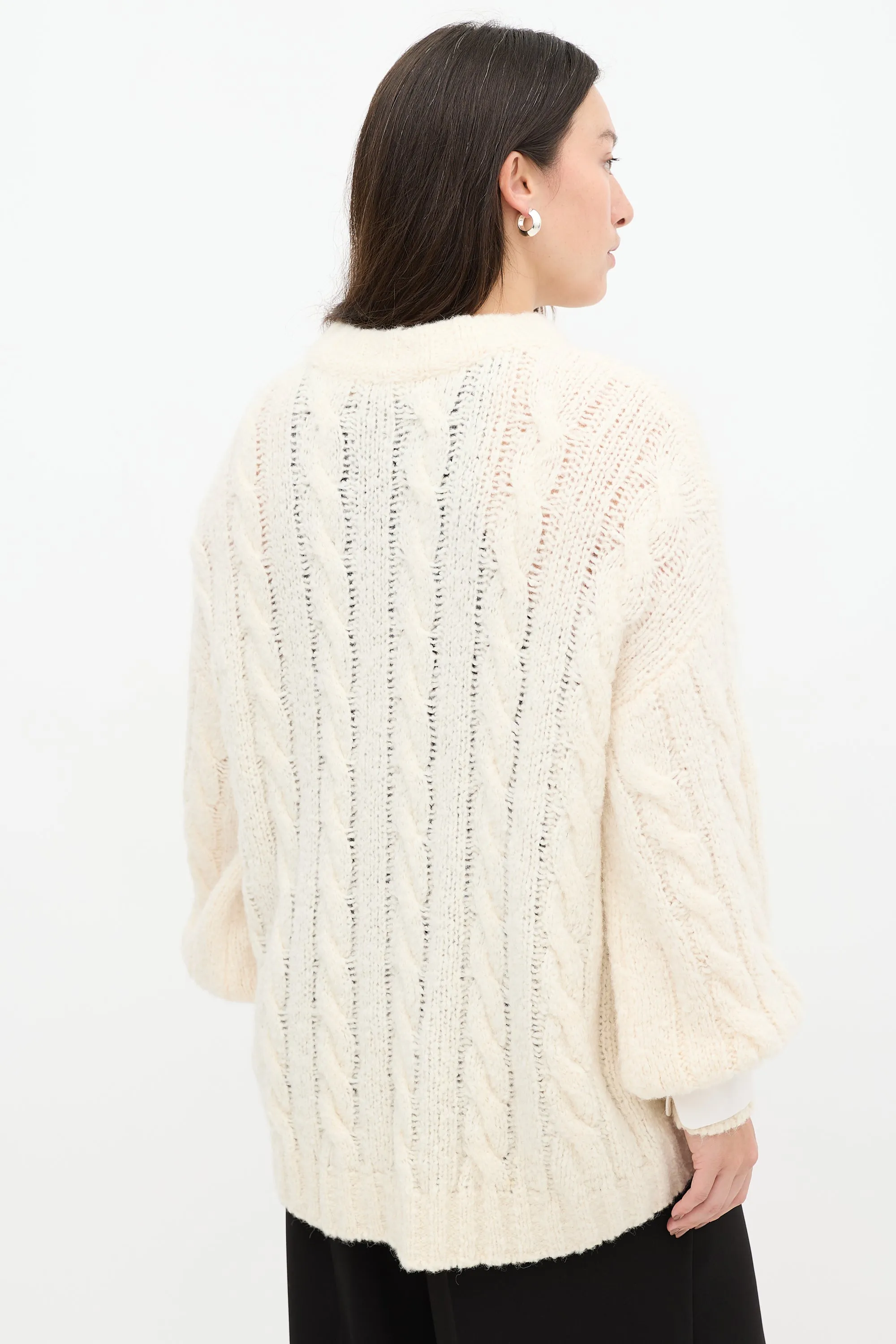 Cream Wool Knit Jewel Cuff Sweater
