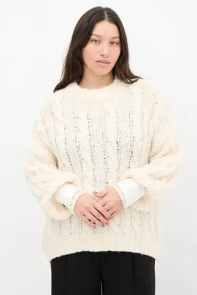 Cream Wool Knit Jewel Cuff Sweater