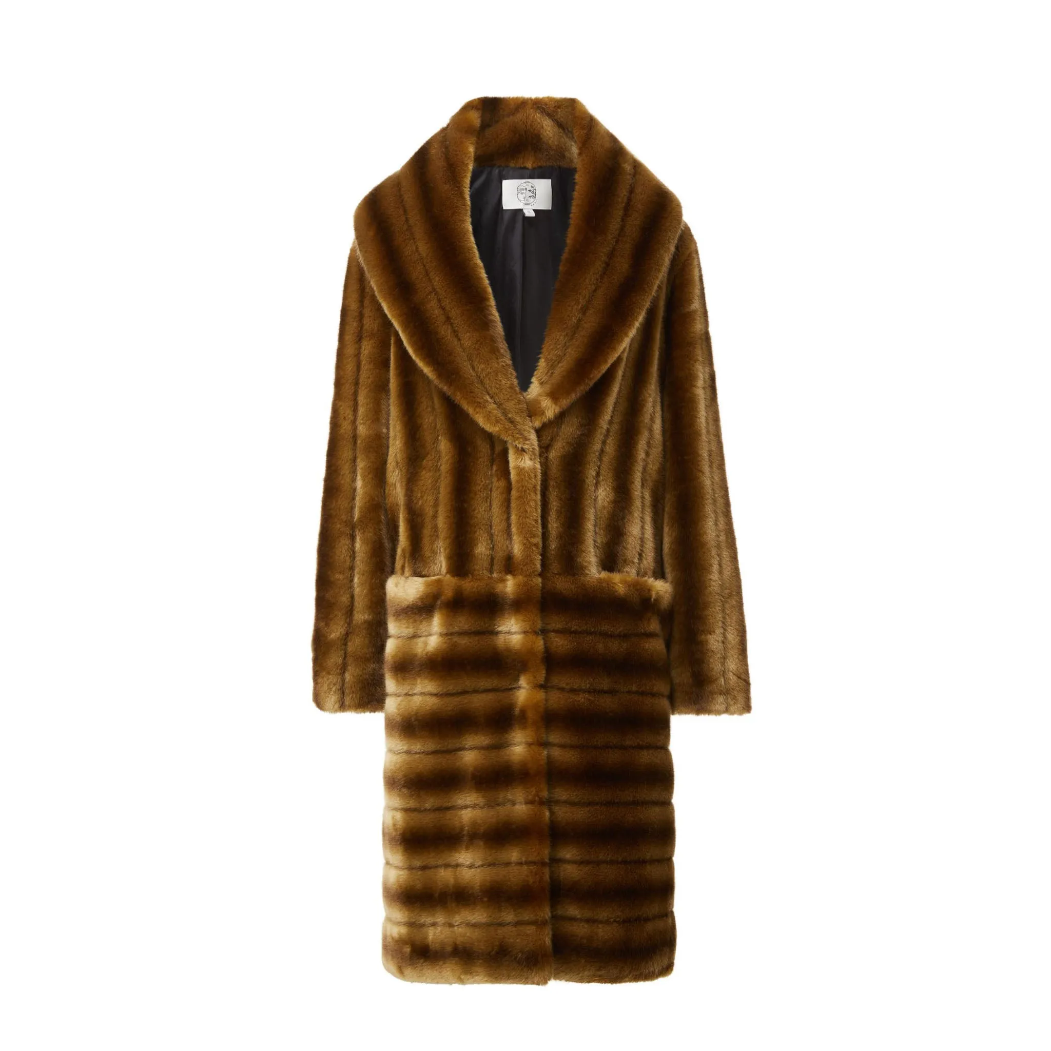 Deutzia Brown Stripes Faux Fur Relaxed Coat