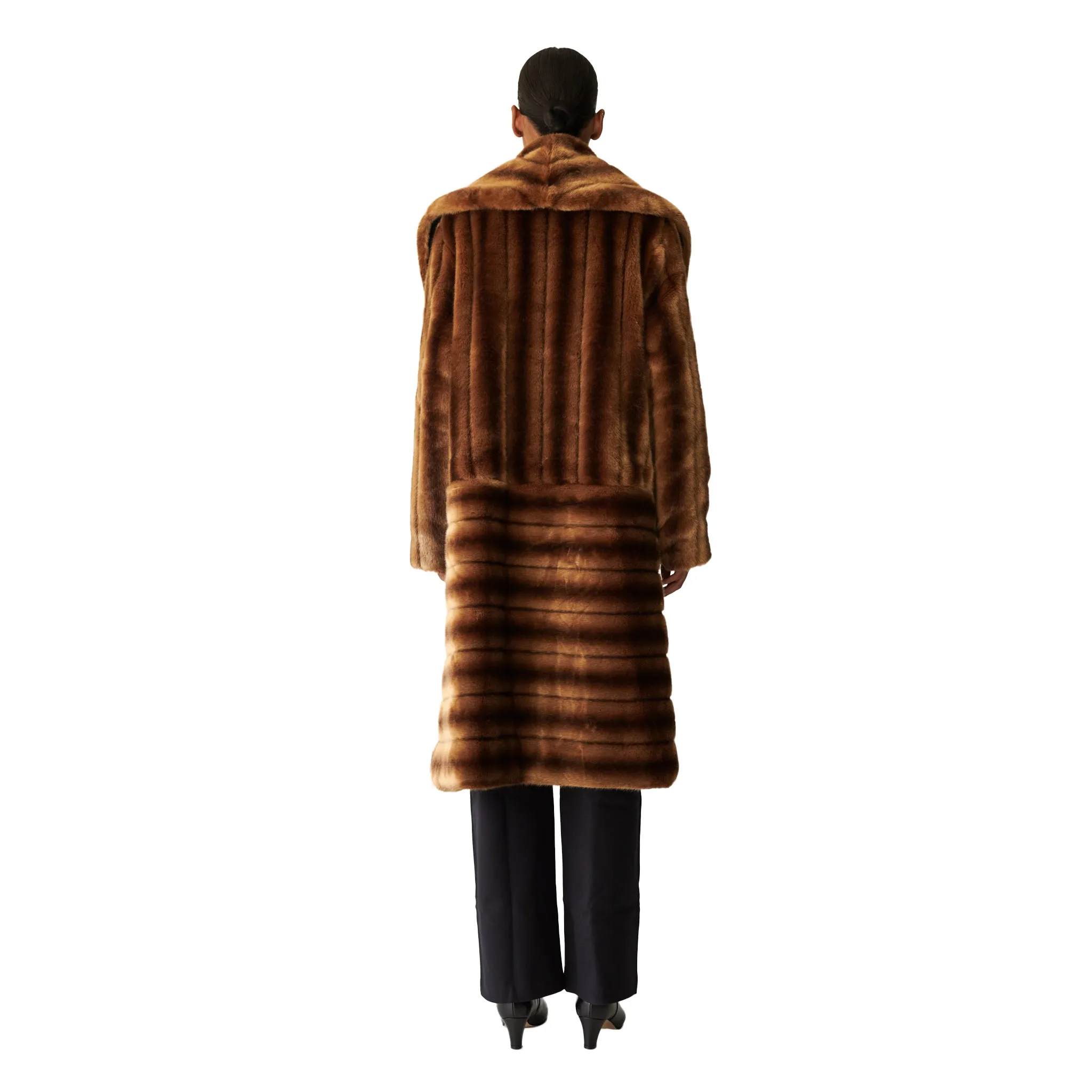 Deutzia Brown Stripes Faux Fur Relaxed Coat