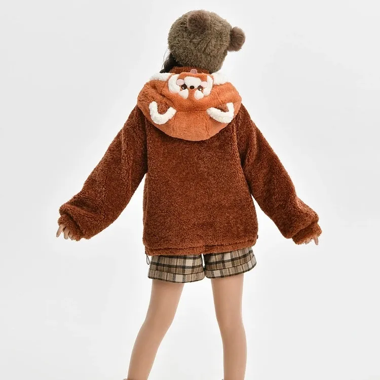 Kawaii Brown Red Panda Plush Hooded Coat