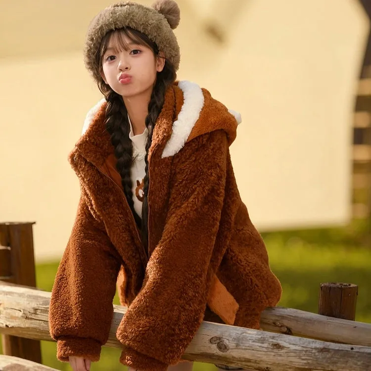 Kawaii Brown Red Panda Plush Hooded Coat