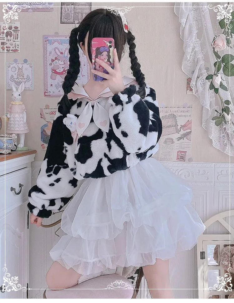 Kawaii Plush Cow Print Jacket