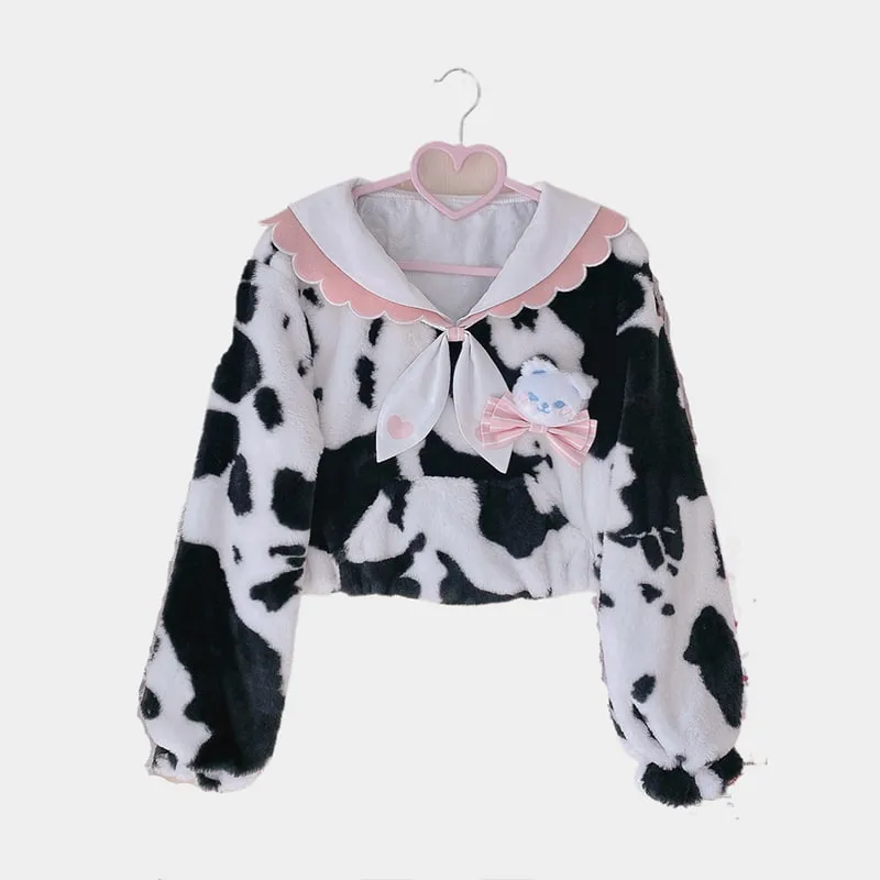 Kawaii Plush Cow Print Jacket