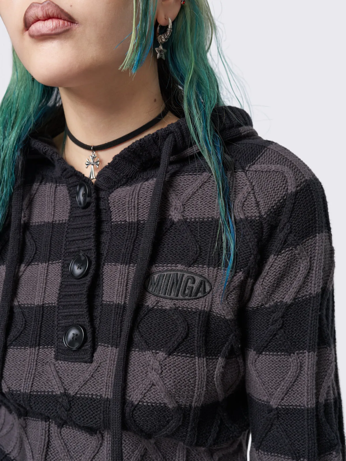 Noir Striped Knitted Hoodie