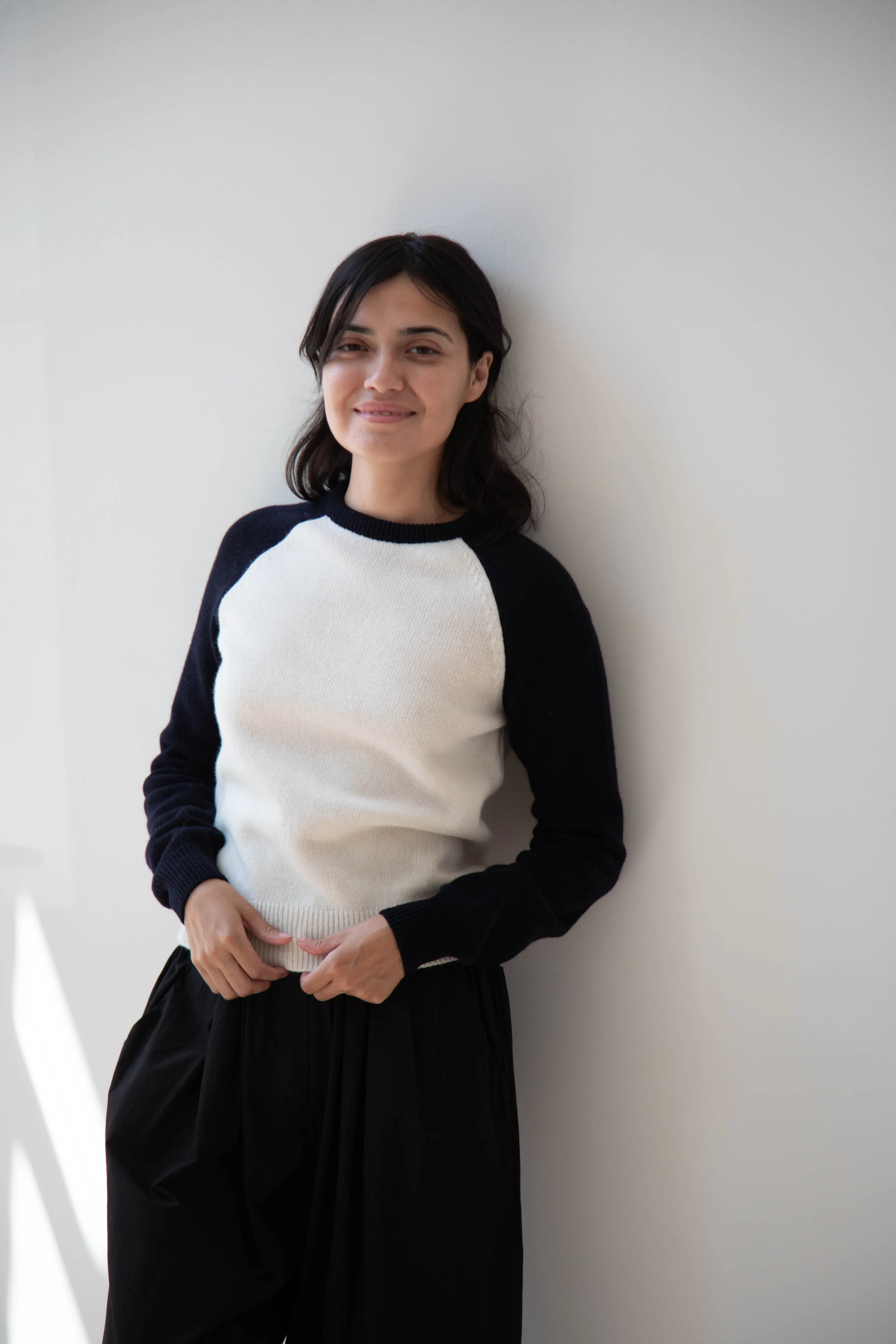 Nothing Written | Raglan Wool Sweater in White & Navy