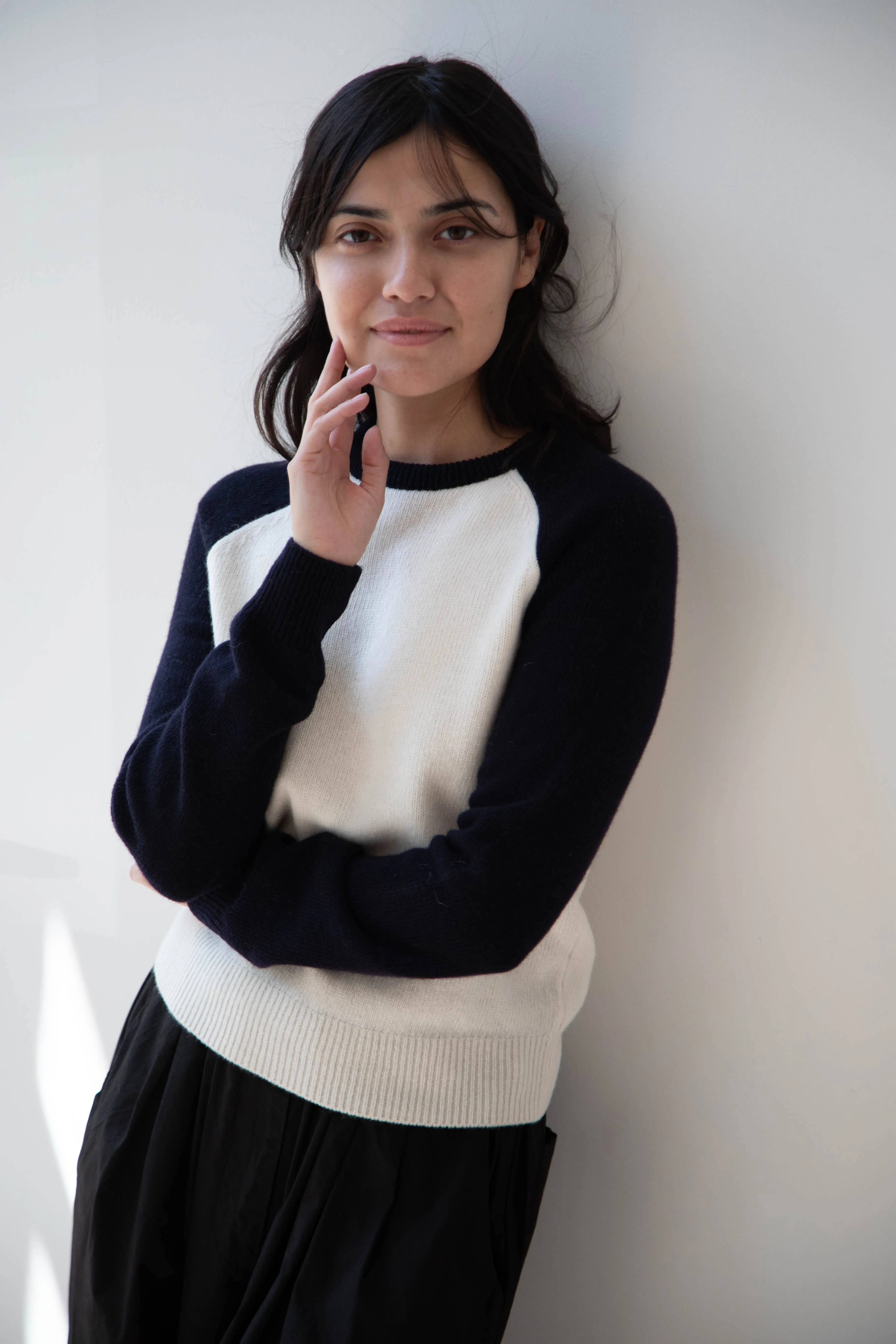 Nothing Written | Raglan Wool Sweater in White & Navy