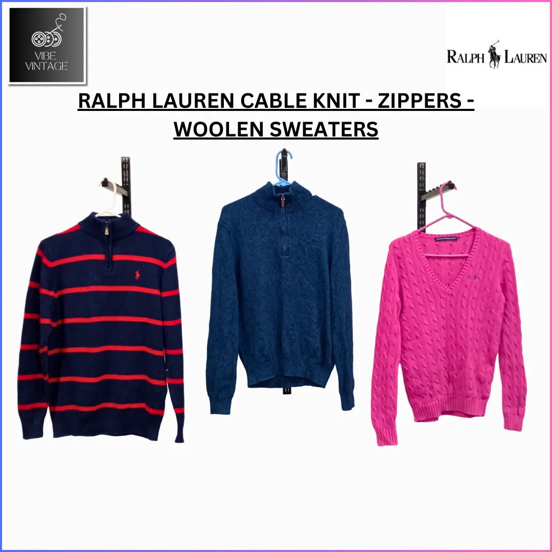 RALPH LAUREN CABLE KNIT - ZIPPERS - WOOLEN SWEATERS - 14 PCS