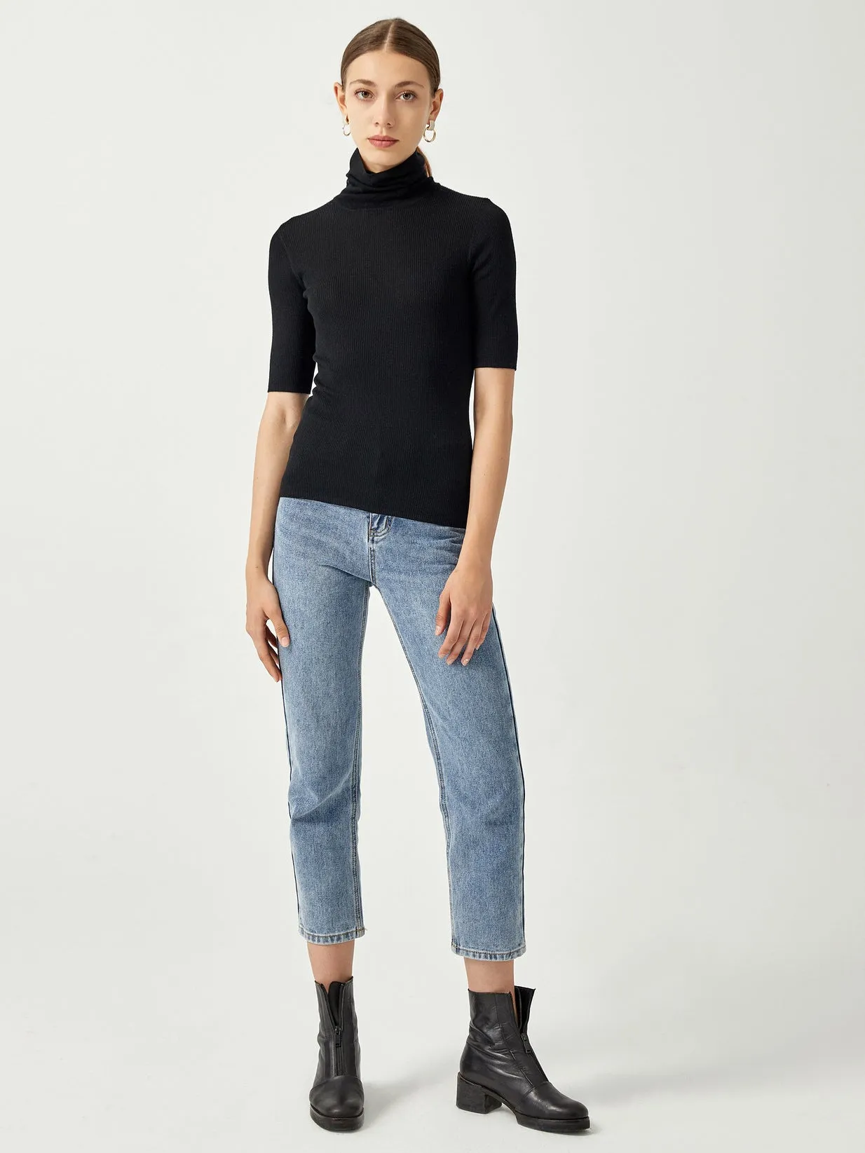 Stay Layered Ribbed Mock Neck Long Sleeve Wool Sweaters