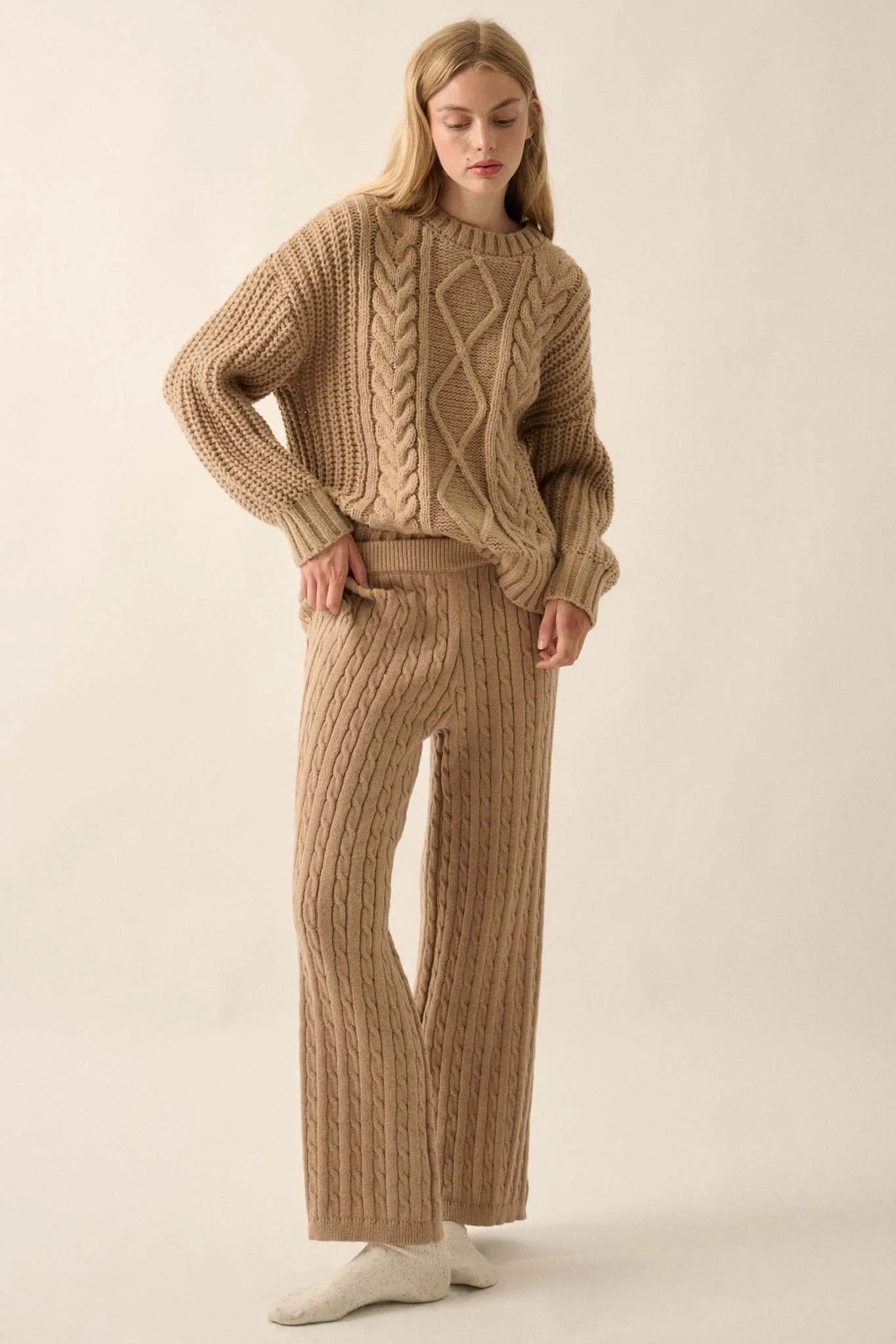 Together Forever Crewneck Cable Knit Sweater