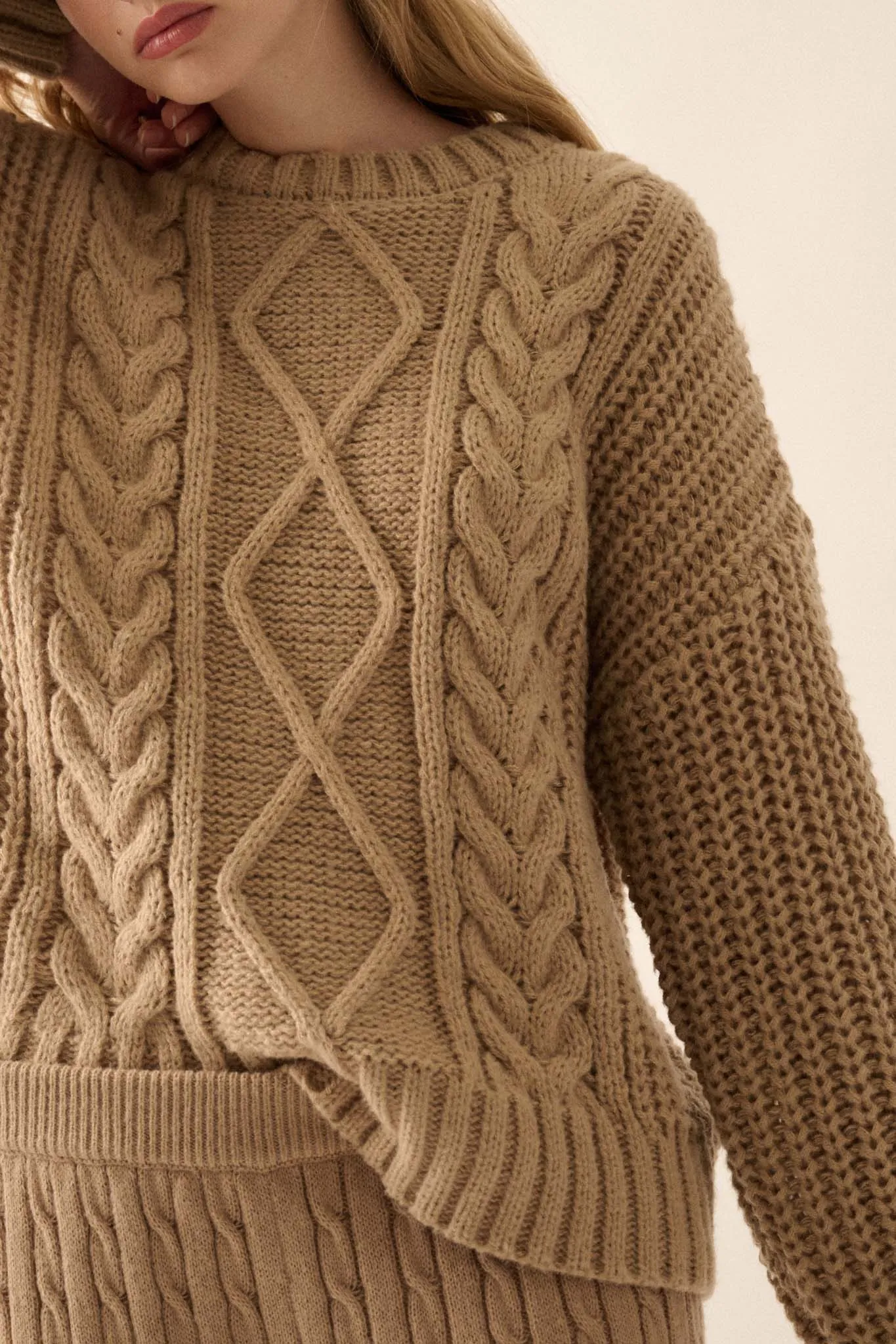 Together Forever Crewneck Cable Knit Sweater