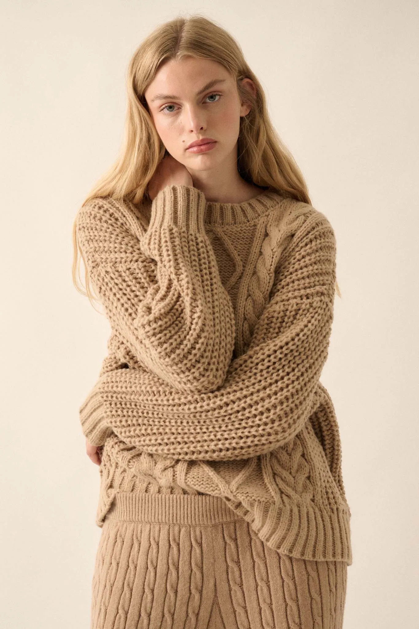 Together Forever Crewneck Cable Knit Sweater