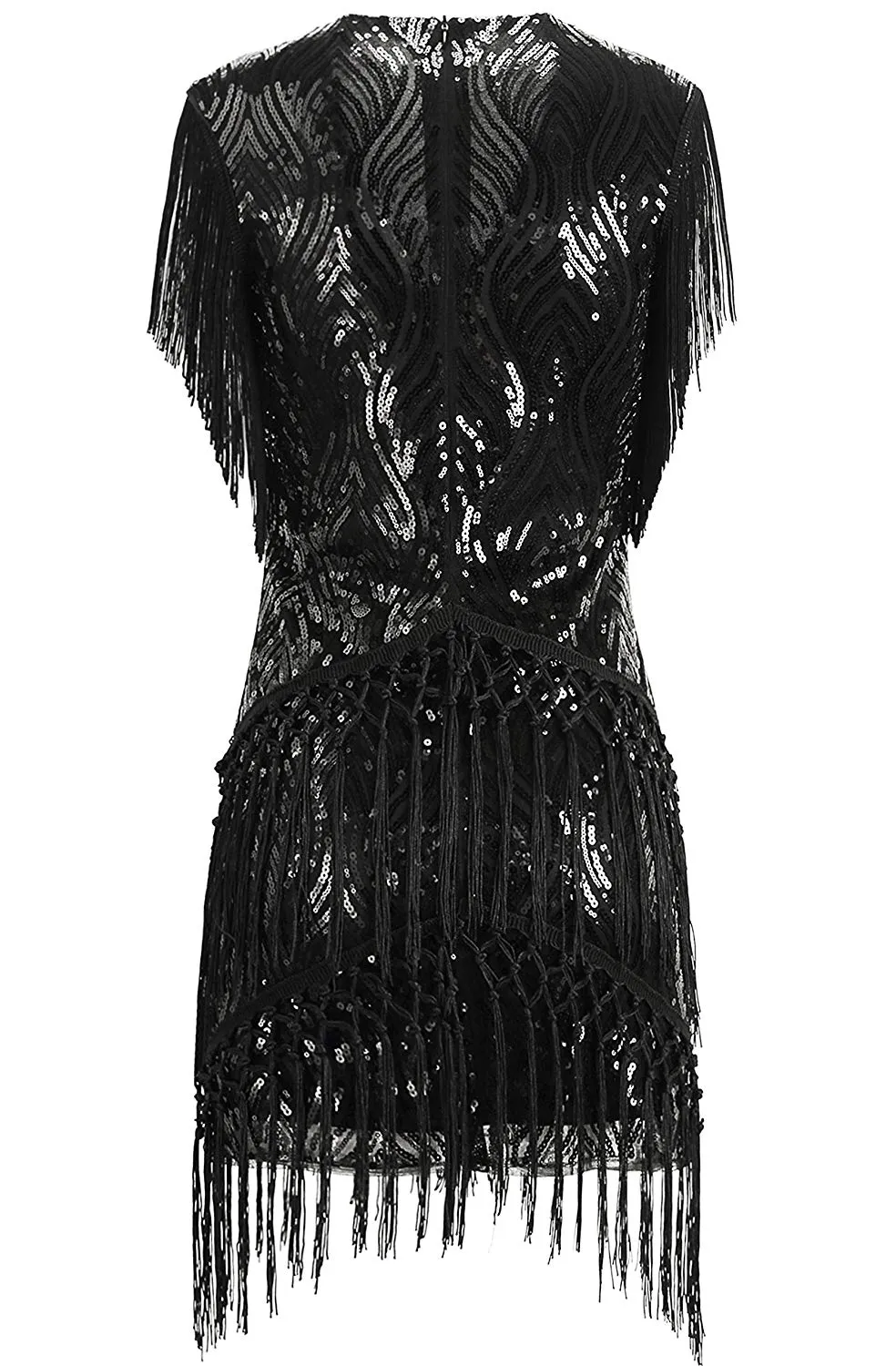 US STOCK Vintage Black 1920s Unique Flapper Dress Long Fringed Gatsby Dress Roaring 20s Sequins Beaded Dress Vintage Art Deco Dress
