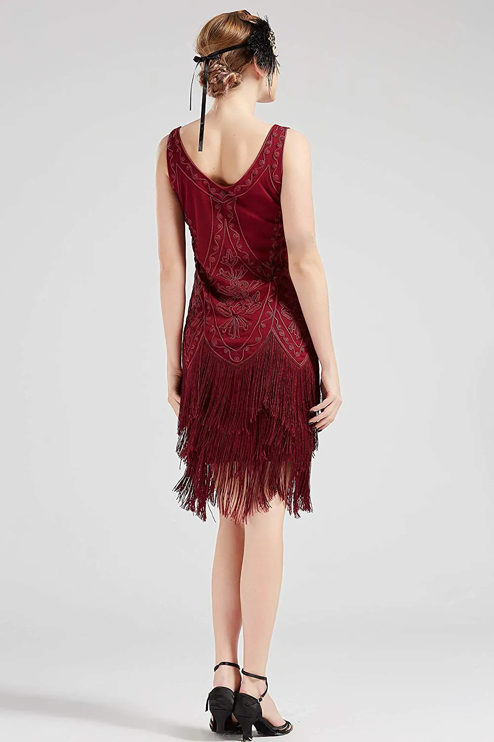 US STOCK Vintage Red 1920s Flapper Unique Dress Roaring 20s Great Gatsby Fringed Dress