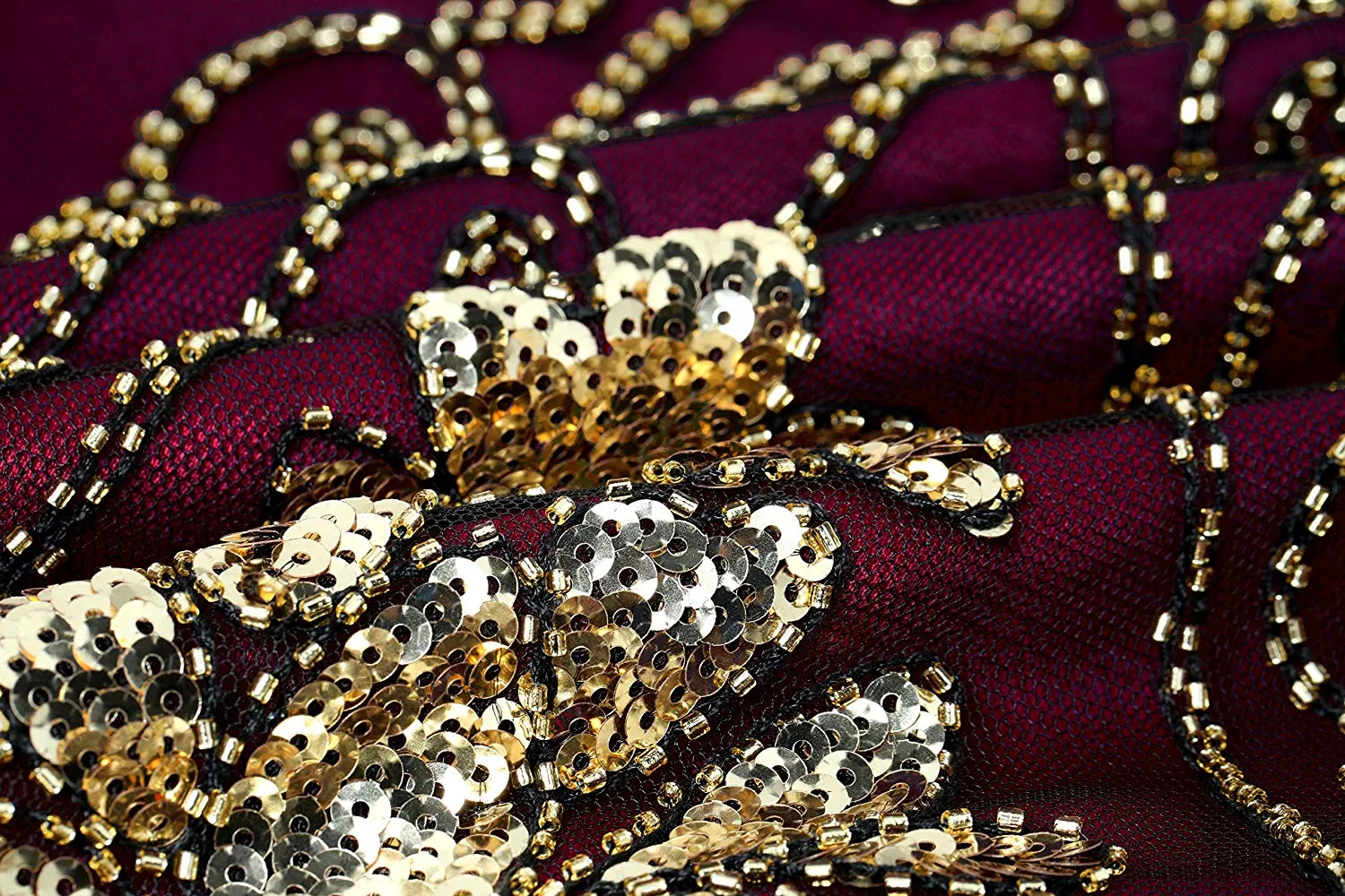 US STOCK Vintage Red and God Unique 1920s Art Deco Fringed Sequin Dress 20s Flapper Gatsby Dress